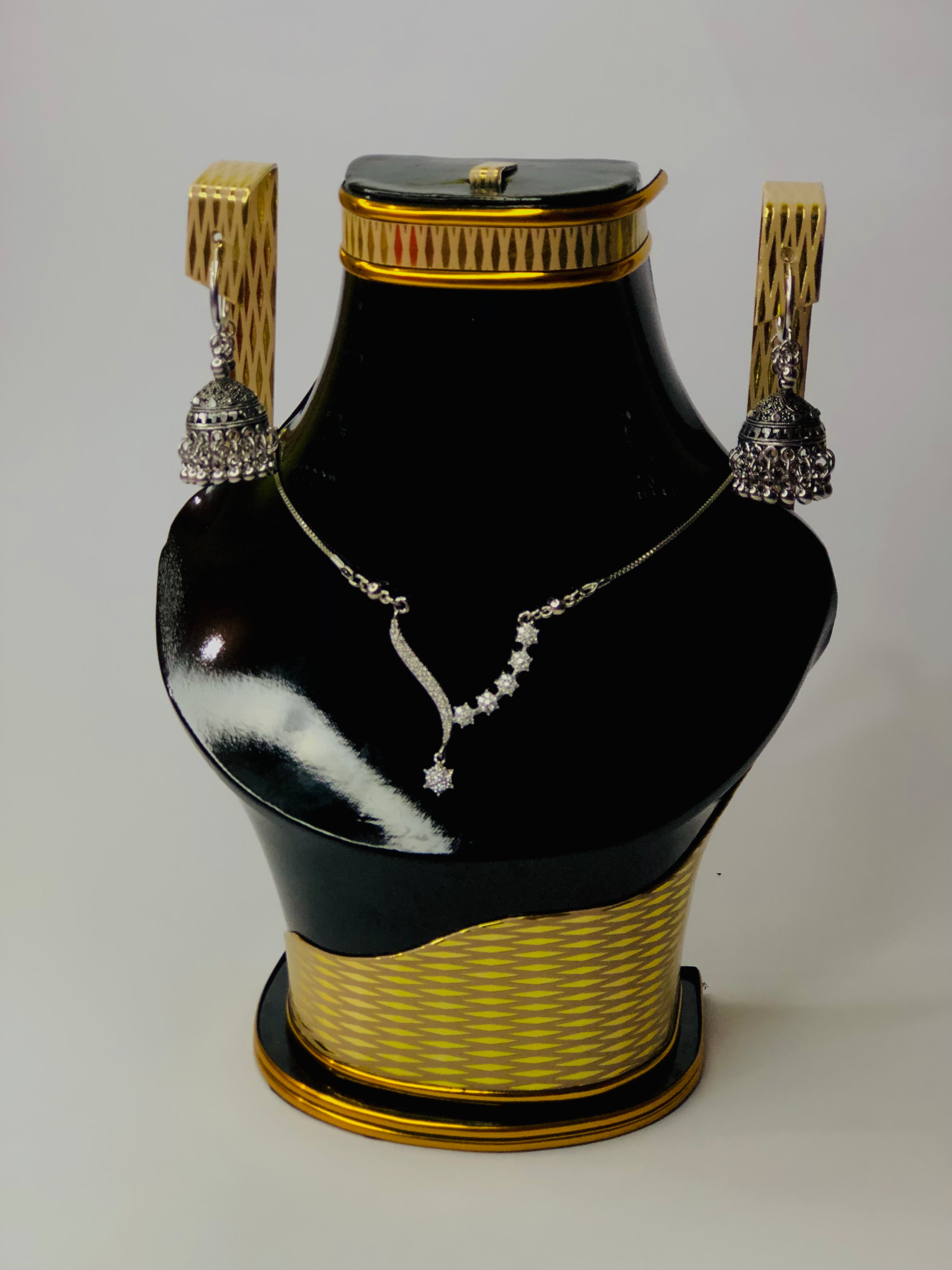 Silver Necklace & Jhumka Set | Simple and Clean Look